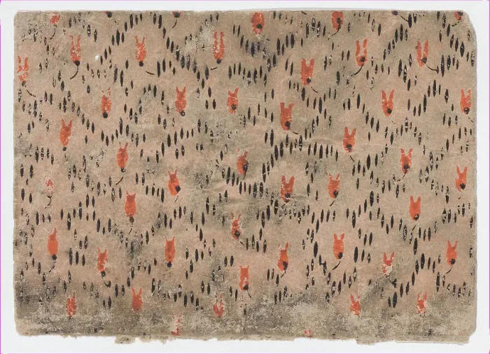 Framed Print : Sheet with pattern of red and black dashes, 19th century. Creator: Anon Framed Print : Sheet with pattern of red and black dashes, 19th century. Creator: Anon