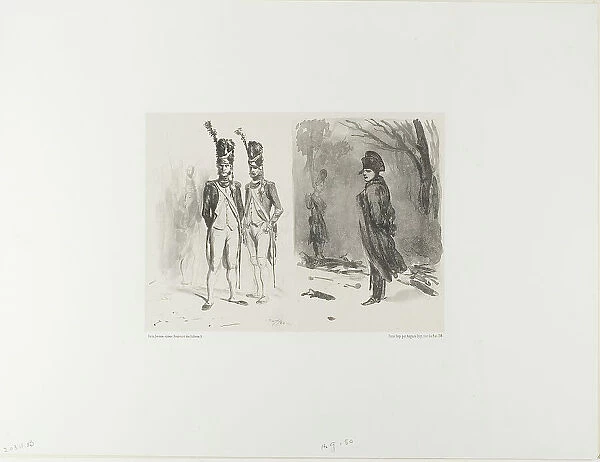 Sheet with Sketch (Grenadier of the Guard, Napoleon in a Bivouac), 1842. Creator: Auguste Raffet