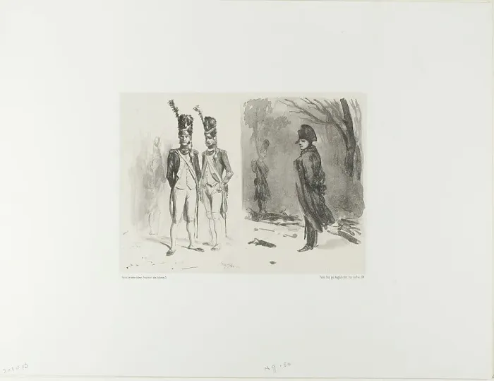 Framed Print : Sheet with Sketch (Grenadier of the Guard, Napoleon in a Bivouac), 1842. Creator: Auguste Raffet Framed Print : Sheet with Sketch (Grenadier of the Guard, Napoleon in a Bivouac), 1842. Creator: Auguste Raffet