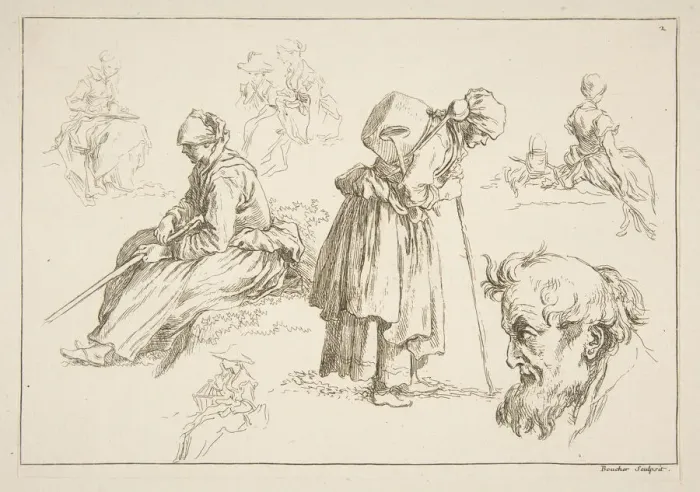 Framed Print : Sheet of Sketches, 1753. Creator: Francois Boucher Framed Print : Sheet of Sketches, 1753. Creator: Francois Boucher