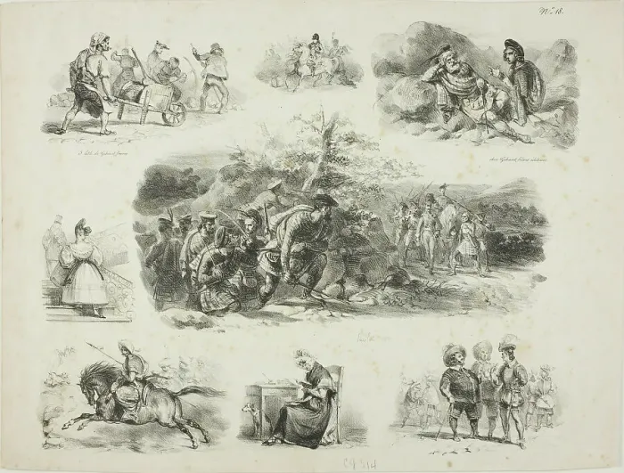 Framed Print : Sheet of Sketches, 1829. Creator: Auguste Raffet Framed Print : Sheet of Sketches, 1829. Creator: Auguste Raffet