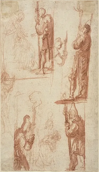 Framed Print : Sheet of Sketches: Beheading of a Saint (recto); Several Slight Figure Sketches (verso), 1605 / 44. Creators: Giovanni Bilivert, Jacques Callot Framed Print : Sheet of Sketches: Beheading of a Saint (recto); Several Slight Figure Sketches (verso), 1605 / 44. Creators: Giovanni Bilivert, Jacques Callot