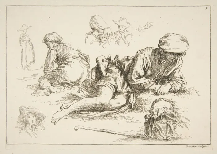 Framed Print : Sheet of Sketches, ca. 1735. Creator: Francois Boucher Framed Print : Sheet of Sketches, ca. 1735. Creator: Francois Boucher