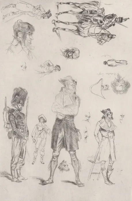 Framed Print : Sheet of sketches (Feuille de Croquis), 1868. Creator: Jean Baptiste Edouard Detaille Framed Print : Sheet of sketches (Feuille de Croquis), 1868. Creator: Jean Baptiste Edouard Detaille