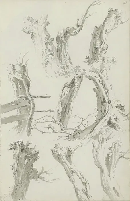 Framed Print : Sheet of sketches with pollarded willows, c.1780-c.1800. Creator: Bernhard Heinrich Thier