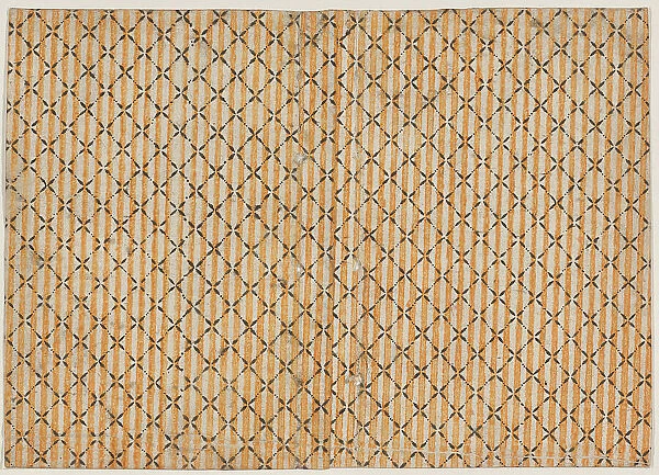 Sheet with stripe and grid pattern, 19th century. Creator: Anon