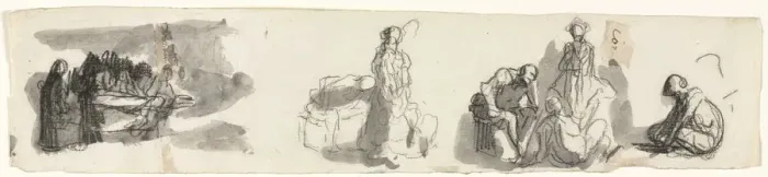 Framed Print : Sheet of Studies with a Group of Four Figures to the Right, third quarter 1800s. Creator