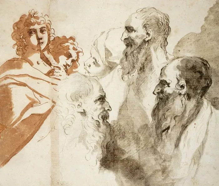 Framed Print : Sheet of Studies: Six Heads, mid-17th century. Creator: Unknown Framed Print : Sheet of Studies: Six Heads, mid-17th century. Creator: Unknown