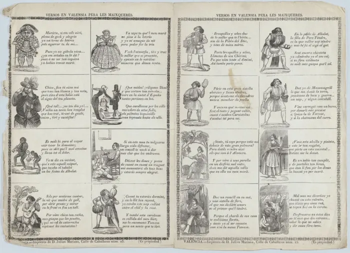 Framed Print : Two sheets (printed as one) with verses in Valencian for masquerades, ca. 1860-70. Creator: Julian Mariana Framed Print : Two sheets (printed as one) with verses in Valencian for masquerades, ca. 1860-70. Creator: Julian Mariana