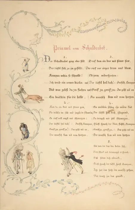 Framed Print : Sheets of Verses: Priamel vom Schuldenbot, late 18th-early 19th century