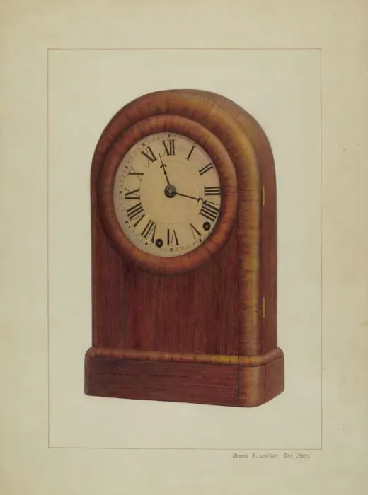 Framed Print : Shelf Clock or Mantel Clock, c. 1938. Creator: James M. Lawson Framed Print : Shelf Clock or Mantel Clock, c. 1938. Creator: James M. Lawson