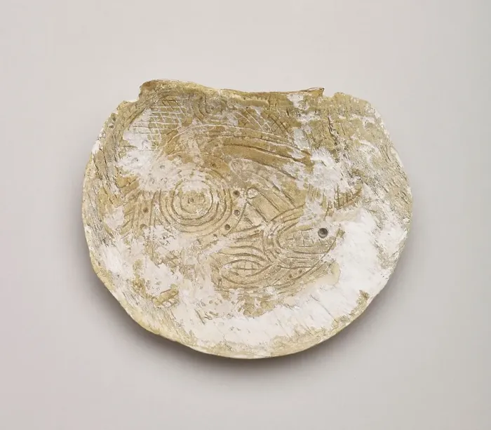 Framed Print : Shell gorget with incised rattlesnake design, 1200-1500. Creator: Unknown Framed Print : Shell gorget with incised rattlesnake design, 1200-1500. Creator: Unknown