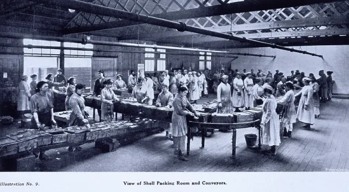 Framed Print : Shell packing room and conveyors, Leeds, 1919. Creator: Unknown Framed Print : Shell packing room and conveyors, Leeds, 1919. Creator: Unknown