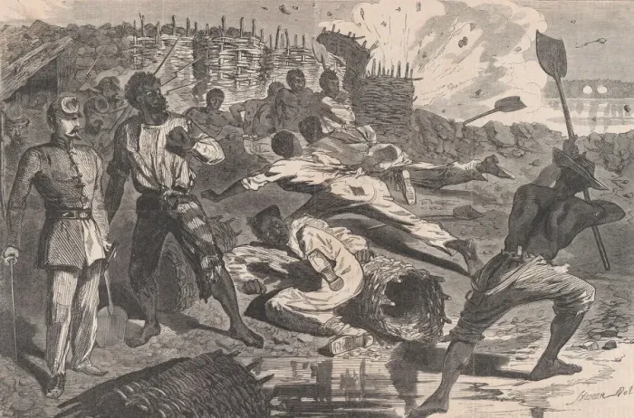 Framed Print : A Shell in Rebel Trenches (Harpers Weekly, Vol. VII), January 17, 1863. Creator: Unknown Framed Print : A Shell in Rebel Trenches (Harpers Weekly, Vol. VII), January 17, 1863. Creator: Unknown