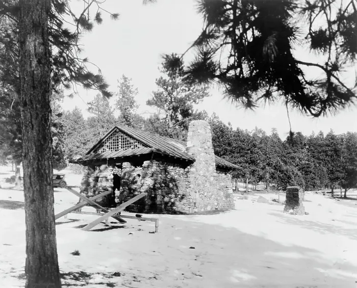Framed Print : Shelter house built for the city of Denver in Rocky Mountains... between 1903 and 1923. Creator: Frances Benjamin Johnston Framed Print : Shelter house built for the city of Denver in Rocky Mountains... between 1903 and 1923. Creator: Frances Benjamin Johnston