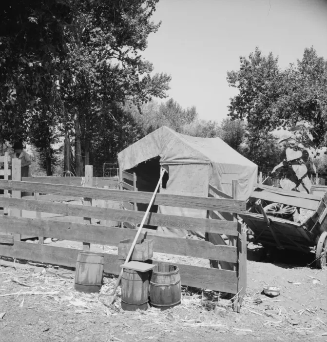 Framed Print : Shelter in one of the large shacktown communities around Yakima, Washington, Sumac Park, 1939. Creator: Dorothea Lange Framed Print : Shelter in one of the large shacktown communities around Yakima, Washington, Sumac Park, 1939. Creator: Dorothea Lange