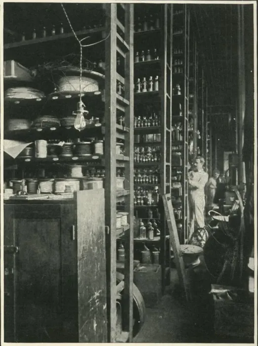Framed Print : The Shelves of Edisons Laboratory with Samples of Every Known Substance, 1902 Framed Print : The Shelves of Edisons Laboratory with Samples of Every Known Substance, 1902