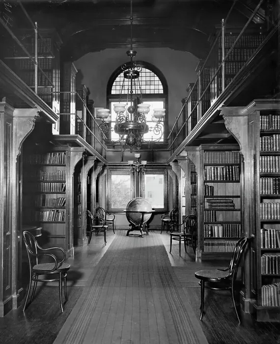 Framed Print : Shelves in library, U.S. Naval Academy, between 1890 and 1901. Creator: Unknown Framed Print : Shelves in library, U.S. Naval Academy, between 1890 and 1901. Creator: Unknown