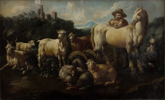 Framed Print : Shepherd with Animals, between 1725-1730. Creator: Jacob Roos Framed Print : Shepherd with Animals, between 1725-1730. Creator: Jacob Roos