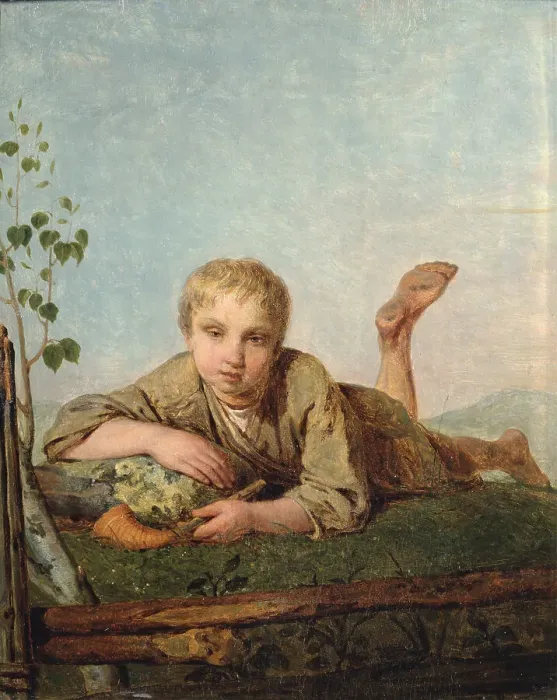 Framed Print : Shepherd Boy with a Pipe, 1820s. Artist: Venetsianov, Alexei Gavrilovich (1780-1847) Framed Print : Shepherd Boy with a Pipe, 1820s. Artist: Venetsianov, Alexei Gavrilovich (1780-1847)