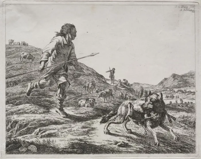 Framed Print : Shepherd Chasing a Wolf, 1803. Creator: Adam von Bartsch (Austrian, 1757-1821) Framed Print : Shepherd Chasing a Wolf, 1803. Creator: Adam von Bartsch (Austrian, 1757-1821)