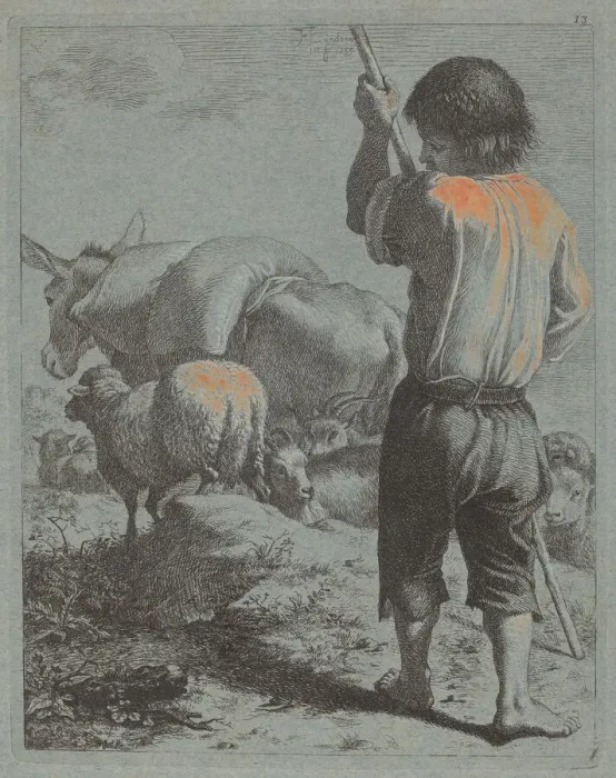 Framed Print : Shepherd with Donkey, Sheep and Goat, 1759. Creator: Francesco Londonio Framed Print : Shepherd with Donkey, Sheep and Goat, 1759. Creator: Francesco Londonio
