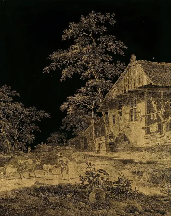 Framed Print : Shepherd at a Farmstead, 1780-1815. Creator: Leendert Overbeek Framed Print : Shepherd at a Farmstead, 1780-1815. Creator: Leendert Overbeek