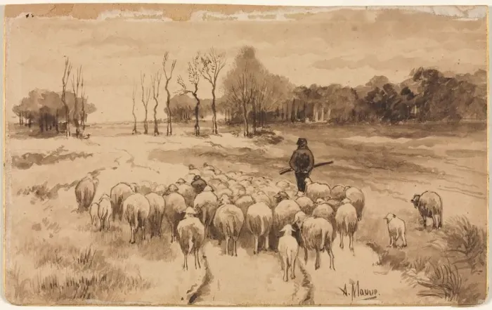 Framed Print : Shepherd with His Flock, c. 1870. Creator: Anton Mauve (Dutch, 1838-1888) Framed Print : Shepherd with His Flock, c. 1870. Creator: Anton Mauve (Dutch, 1838-1888)