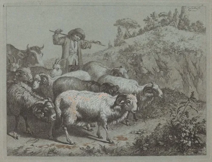Framed Print : Shepherd with his Flock. Creator: Francesco Londonio Framed Print : Shepherd with his Flock. Creator: Francesco Londonio