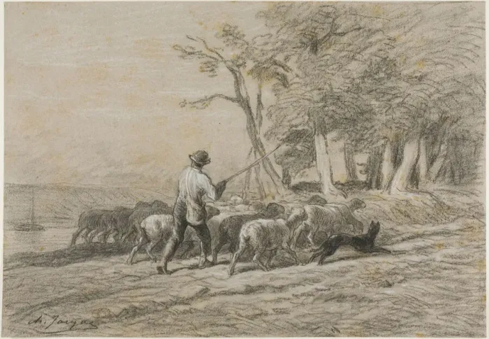 Framed Print : Shepherd and his Flock, n. d. Creator: Charles Emile Jacque Framed Print : Shepherd and his Flock, n. d. Creator: Charles Emile Jacque