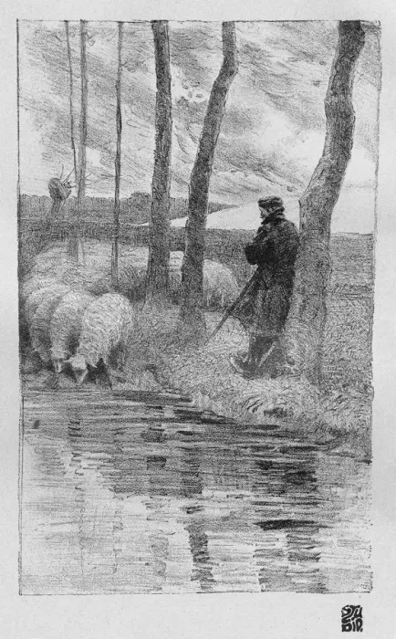 Framed Print : A shepherd with his flock by a river, 1899. Artist: Robert Hermann Sterl Framed Print : A shepherd with his flock by a river, 1899. Artist: Robert Hermann Sterl