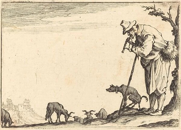 Shepherd Playing Flute, c. 1617. Creator: Jacques Callot