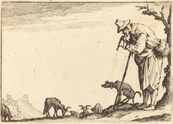 Framed Print : Shepherd Playing Flute, c. 1617. Creator: Jacques Callot Framed Print : Shepherd Playing Flute, c. 1617. Creator: Jacques Callot