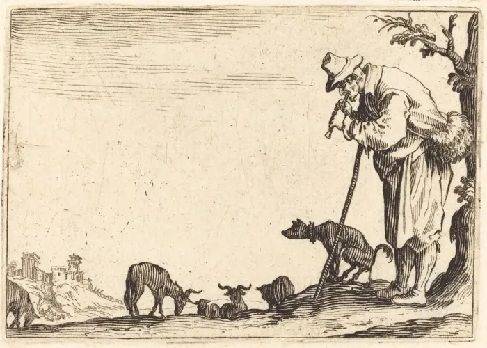 Framed Print : Shepherd Playing Flute, c. 1622. Creator: Jacques Callot Framed Print : Shepherd Playing Flute, c. 1622. Creator: Jacques Callot