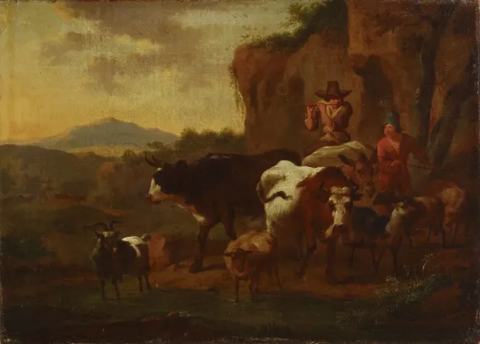 Framed Print : A shepherd playing the flute and cattle, c1640-1680. Creator: Nicolaes Berchem Framed Print : A shepherd playing the flute and cattle, c1640-1680. Creator: Nicolaes Berchem