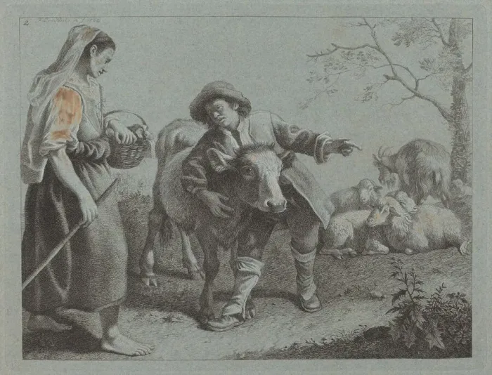 Framed Print : Shepherd Pointing Out the Direction to a Shepherdess, 1762. Creator: Francesco Londonio Framed Print : Shepherd Pointing Out the Direction to a Shepherdess, 1762. Creator: Francesco Londonio