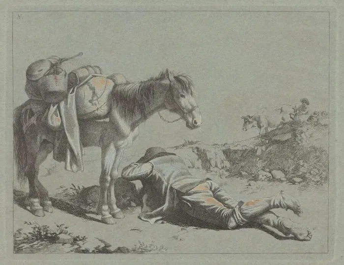 Framed Print : Shepherd in Repose near a Pack Horse, c. 1762. Creator: Francesco Londonio Framed Print : Shepherd in Repose near a Pack Horse, c. 1762. Creator: Francesco Londonio