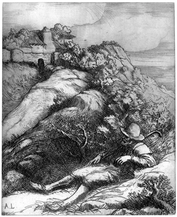 Framed Print : Shepherd Resting, c1860-1910 (1924)Artist: Alphonse Legros Framed Print : Shepherd Resting, c1860-1910 (1924)Artist: Alphonse Legros
