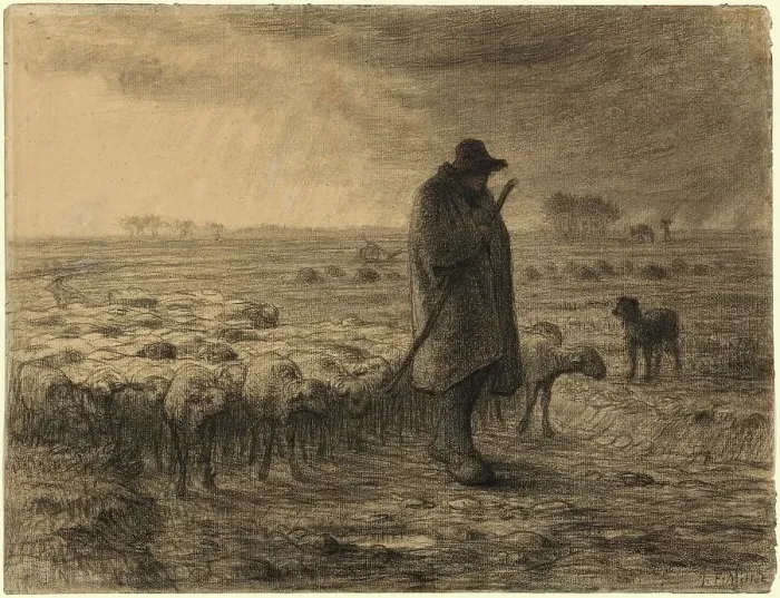Framed Print : Shepherd Returning with His Flock, c. 1860. Creator: Jean Francois Millet Framed Print : Shepherd Returning with His Flock, c. 1860. Creator: Jean Francois Millet