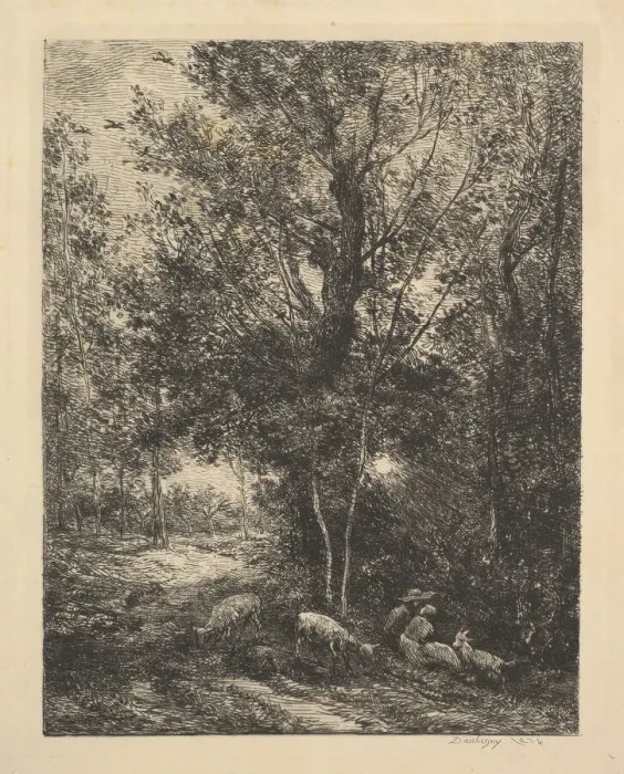 Framed Print : Shepherd and Shepherdess, 1874. Creator: Charles Francois Daubigny Framed Print : Shepherd and Shepherdess, 1874. Creator: Charles Francois Daubigny