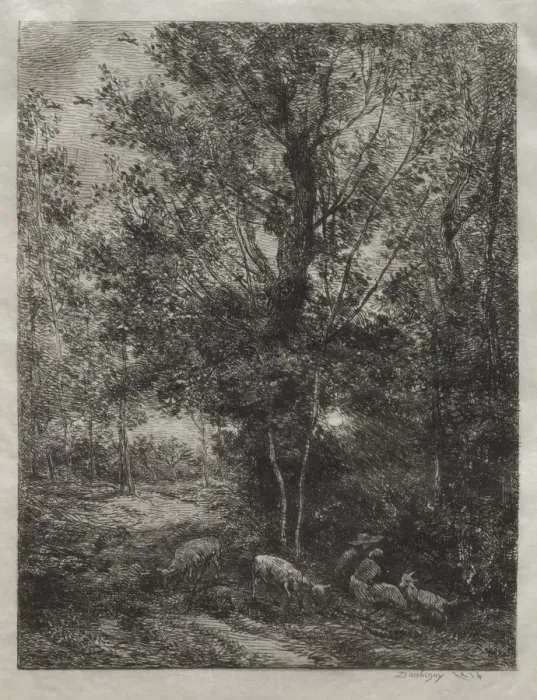 Framed Print : The Shepherd and the Shepherdess, 1874. Creator: Charles Francois Daubigny (French Framed Print : The Shepherd and the Shepherdess, 1874. Creator: Charles Francois Daubigny (French