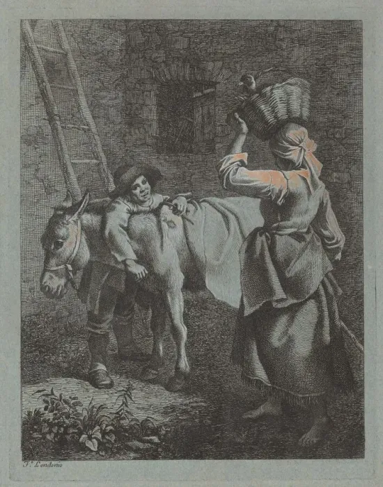 Framed Print : Shepherd Speaking to a Peasant Woman, 1760 / 1764. Creator: Francesco Londonio Framed Print : Shepherd Speaking to a Peasant Woman, 1760 / 1764. Creator: Francesco Londonio