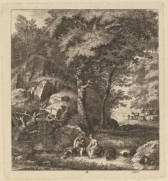 A Shepherd and a Young Woman With Their Feet in a Brook, 1764. Creator: Salomon Gessner