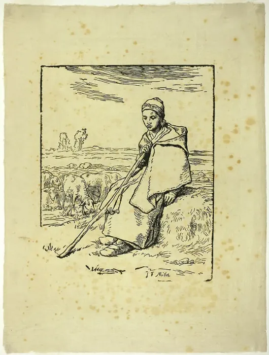 Framed Print : The Shepherdess, 1863. Creator: Jean Francois Millet Framed Print : The Shepherdess, 1863. Creator: Jean Francois Millet