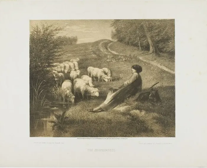 Framed Print : The Shepherdess, 1871. Creator: Joseph Foxcroft Cole Framed Print : The Shepherdess, 1871. Creator: Joseph Foxcroft Cole