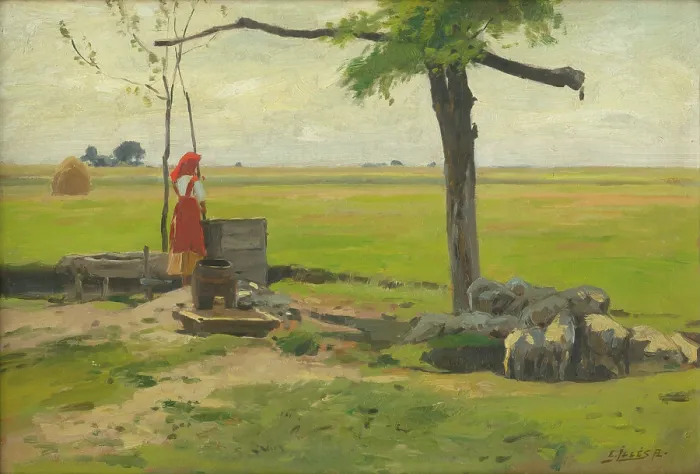 Framed Print : Shepherdess, 1880-1910. Creator: Antal Illes Framed Print : Shepherdess, 1880-1910. Creator: Antal Illes