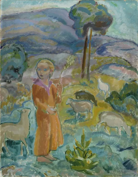 Framed Print : Shepherdess, 1915. Creator: Yrjö Aleksander Ollila Framed Print : Shepherdess, 1915. Creator: Yrjö Aleksander Ollila