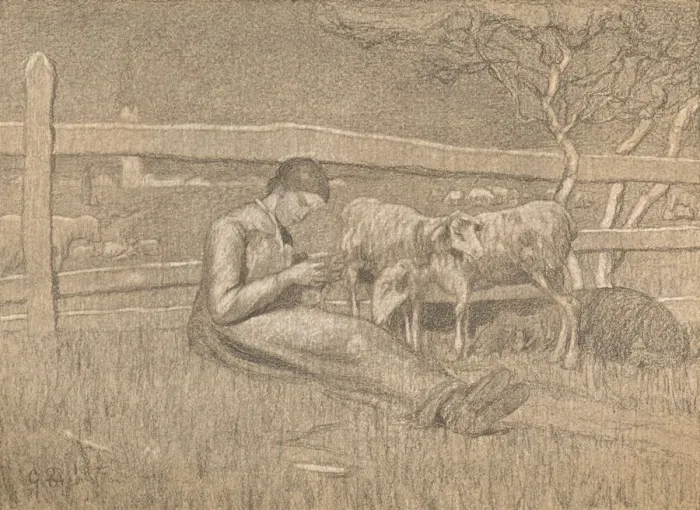 Framed Print : The Shepherdess, c1888. Artist: Giovanni Segantini Framed Print : The Shepherdess, c1888. Artist: Giovanni Segantini