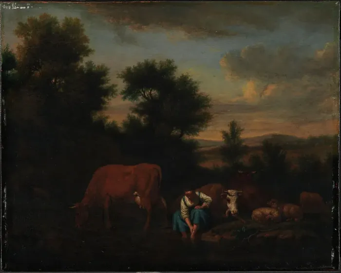Framed Print : Shepherdess with Cattle, 1651-1672. Creator: Adriaen van de Velde Framed Print : Shepherdess with Cattle, 1651-1672. Creator: Adriaen van de Velde