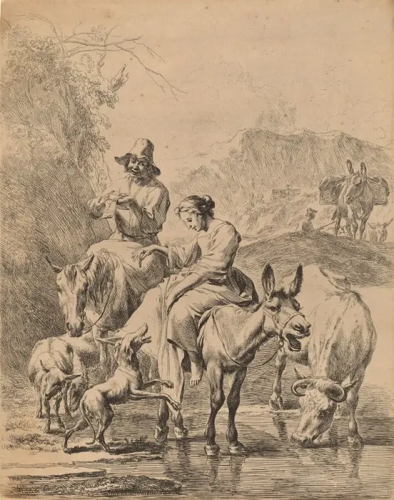 Framed Print : Shepherdess on a Donkey, 1655. Creator: Nicolaes Berchem Framed Print : Shepherdess on a Donkey, 1655. Creator: Nicolaes Berchem